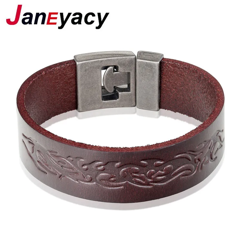 Janeyacy-pulsera de cuero de alta calidad para hombre y mujer, brazalete de cuero a la moda, pulsera Retro de ocio, joyería