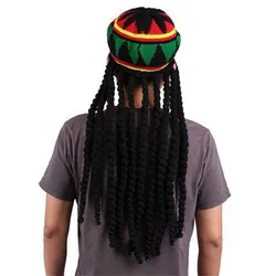 Sombrero Jamican Rasta para hombre y mujer, peluca de Rastas, Bob Marley, vestido caribeño elegante, accesorio Unisex, gorro de punto