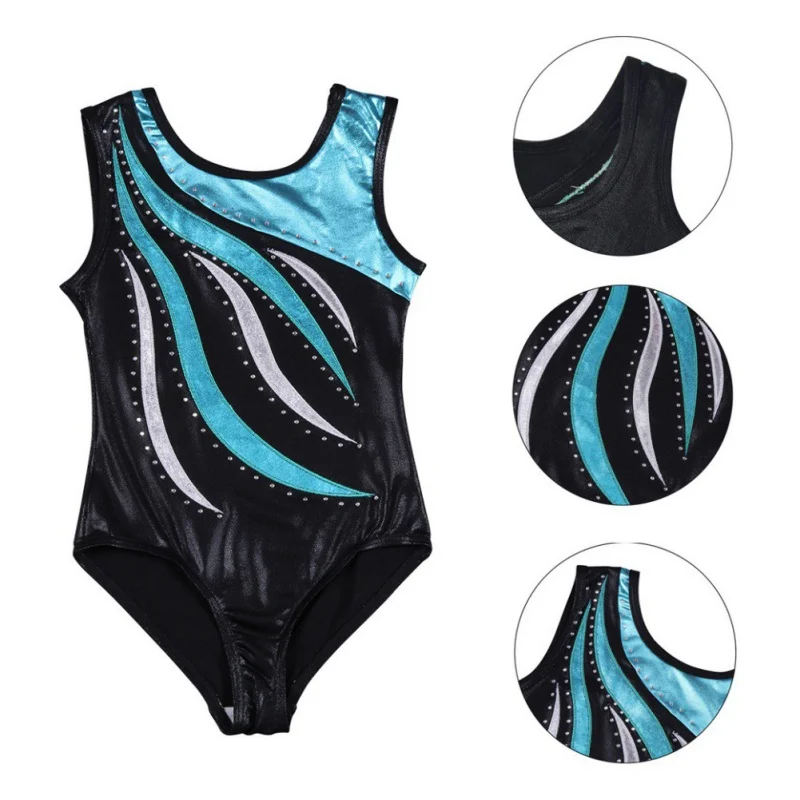 Vestido sem mangas Diamond Ballet para meninas, Leotards de ginástica para crianças, Professional Dance Pro, vestido atlético brilhante para crianças