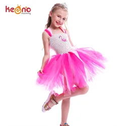 Girls Flamingo Princess Dress Pink Flower Tulle Clothes Kids Birthday Party Dresses 2018 Brand Animal Costume Flamingo Vestidos