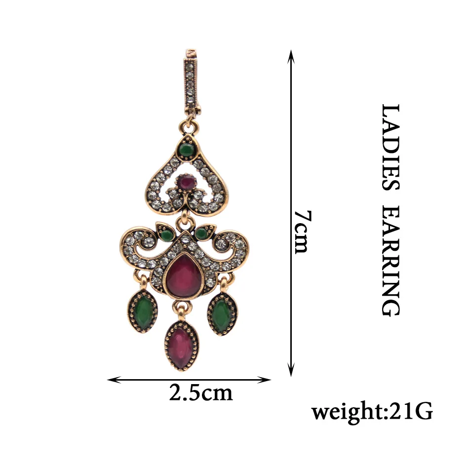 Sunspicems Arab Drop Earrings for Women Turkish Long Earring Antique Gold Color Resin Wedding Jewelry Brincos Ethnic Pendientes