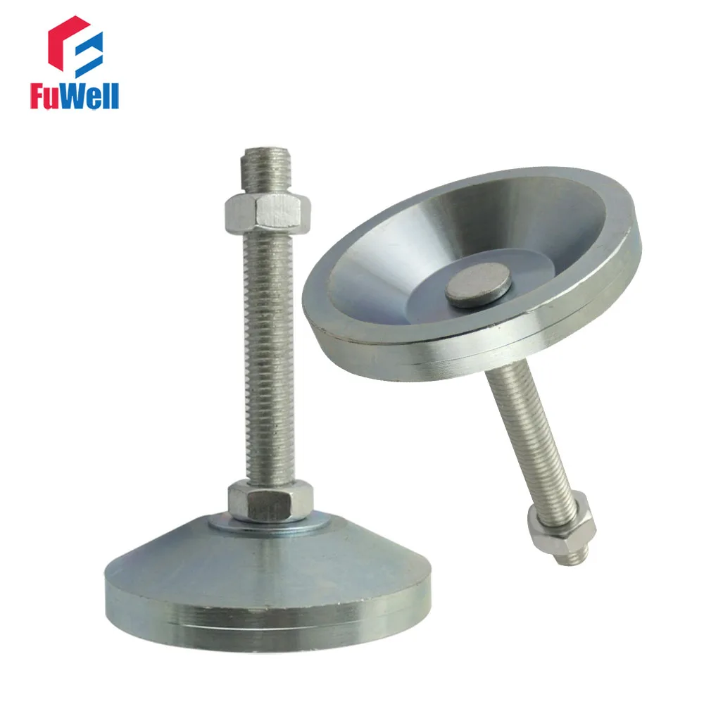 2pcs M12/M14/M16/M20 Thread Adjustable Foot Cups Solid Steel Base 80mm Diameter Articulated Feet 80/100/120/150mm Leveling Foot