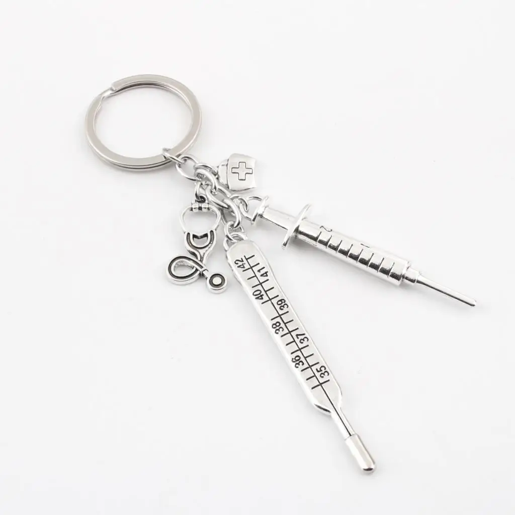 1Pc Medical Nurse Cap KeyChain Syringe Doctor Stethoscope Thermometer Keyring Creative Jewelry Classmate Gift E2384