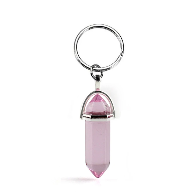 Cute Girls Hexagonal Column Crystal Quartz Keychain Women Bag Trinket Key Chains on Pants Jewelry Friends Party Gift