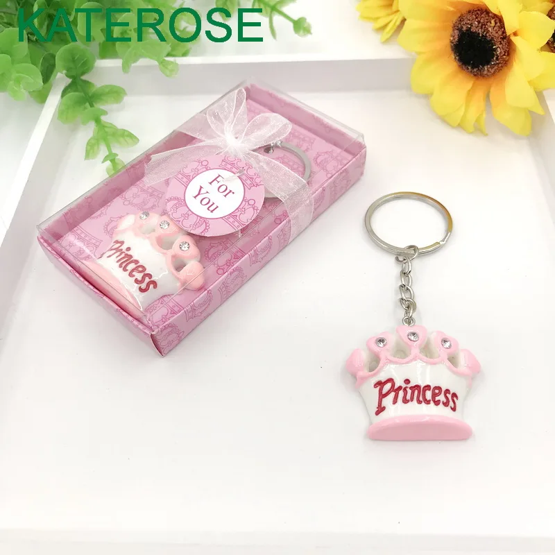 

25PCS Pink Crown Keychain Princess Key Chain Ring Baby Girl Shower Favors Birthday Keepsake Party Giveaways Gift For Guest