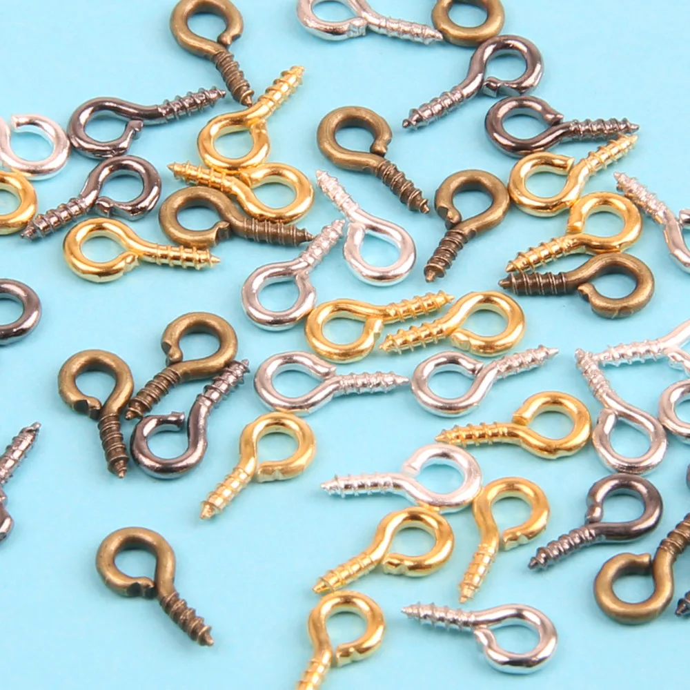 Wholesale 200pcs/lot Tiny Mini Eye Pins Eyepins Hooks Eyelets Screw Threaded Sheep Eyes Nail Screw For Jewelry Making 4*9mm