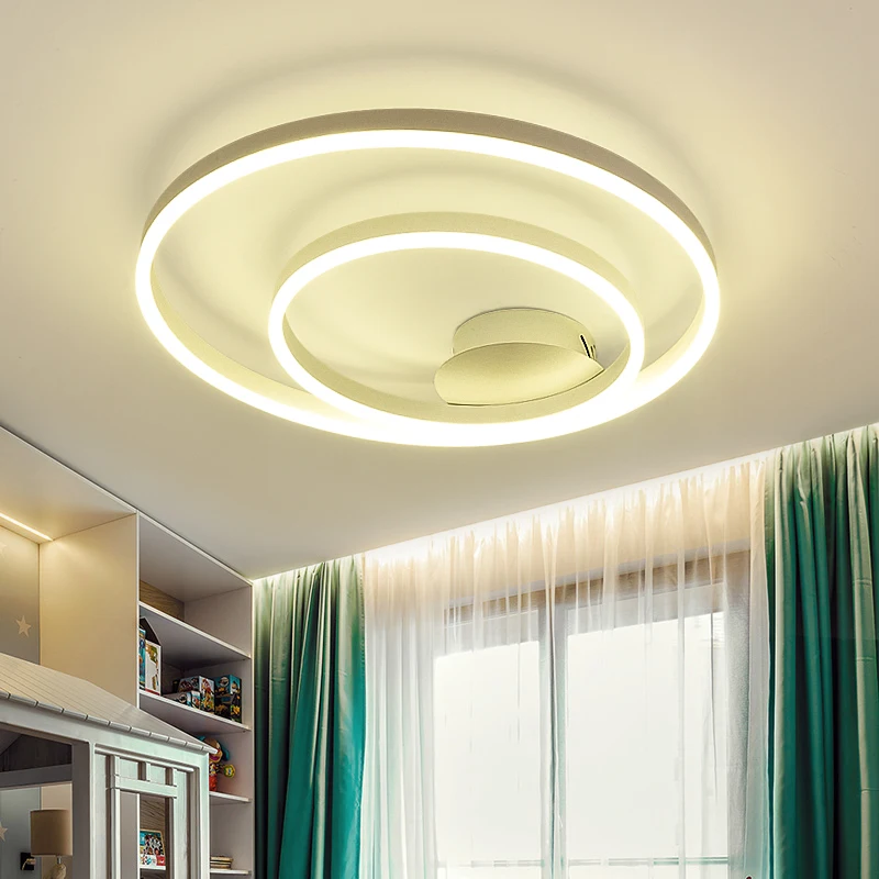 

Three-color Dimmable Modern Ceiling Lamp Creative White Two rings Bedroom LED Ceiling Lighting Fixtures Aluminum Plafonlamp