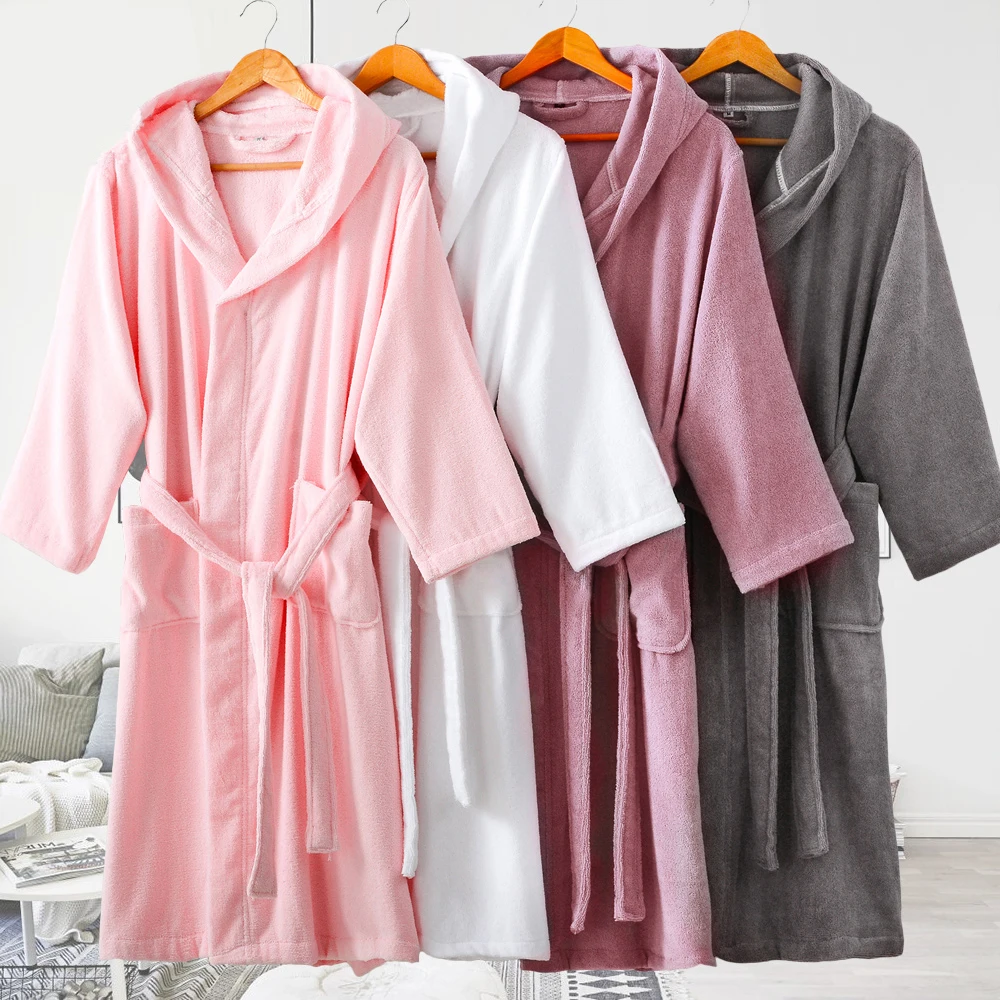 

Bathrobe 100% Cotton Hooded Women Long Sleeve Open Front Robes Christmas Robe Sleepwear Homewear Kimono robe White Winter