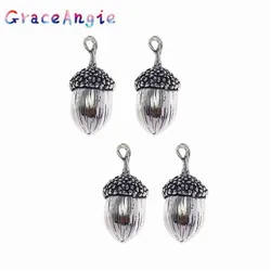 GraceAngie Alloy 4pcs Antique Silver Color Acorn Plant Shape Charms Necklace Making Jewelry Pendant Accessories DIY Gift 42*19mm