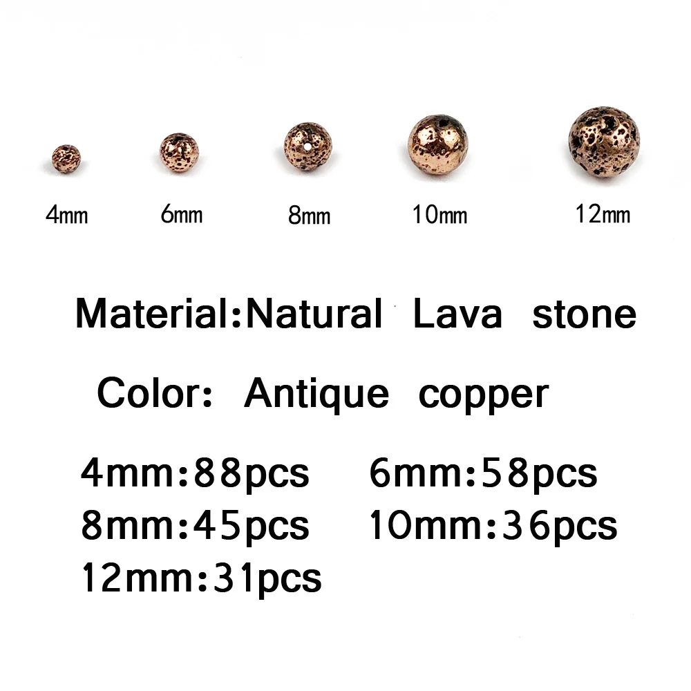 JHNBY Red Bronze Copper Natural Lava Stone Hematite 4/6/8/10/12MM Round Loose Beads For Jewelry Bracelets Making DIY Accessories