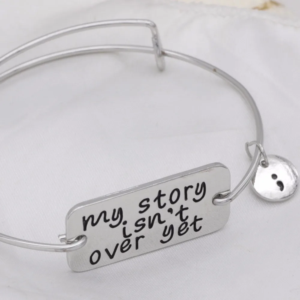 Adjustable bangle Fashion bracelet inspirational jewelry high quality my story isn't over yet semicolon bracelet jewelry B129 view 3