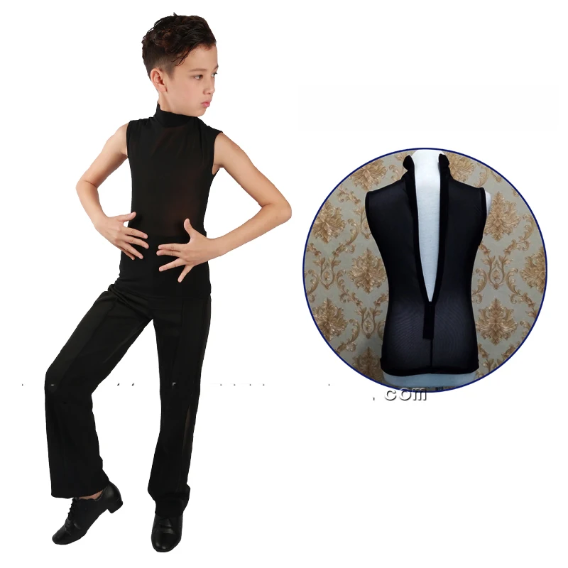 Cheap Boys Ballroom Latin Dance Tops Children\'S Standard Rumba Cha Cha Latino Dancing Clothes Vest Jacket 2 Pieces Set DWY1131