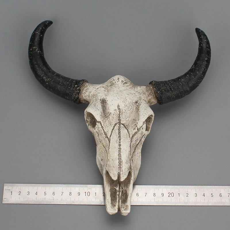 Long Horn Cow Skull Wall Hanging Longhorn Steer 3D Creative Animal Sculpture Home Resin Bull Horn Figurines Crafts Ornaments