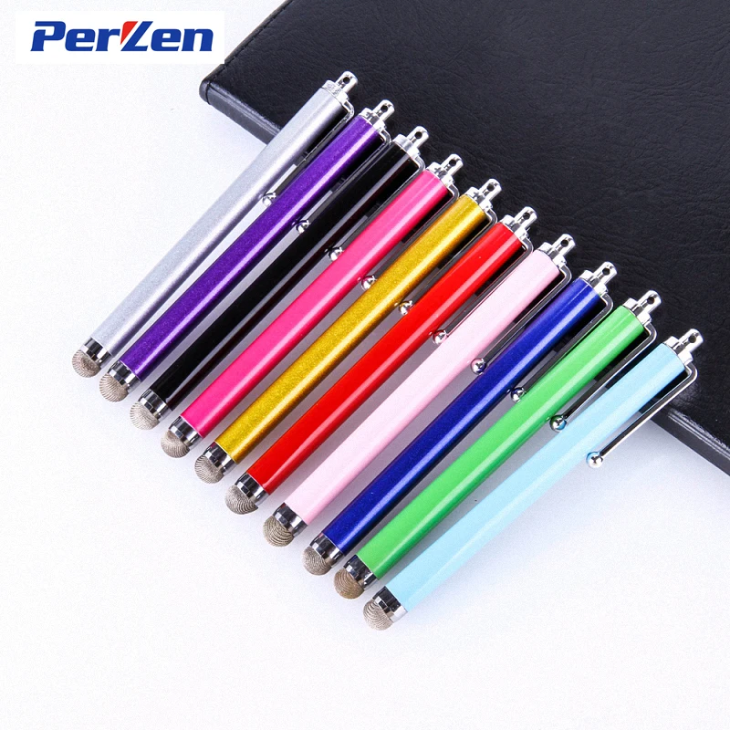 10pcs/pack High Quality Metal Capacitive Touch Pen Stylus Screen Fiber Capacitive Cloth For Phone Tablet Laptop + Zip Bag