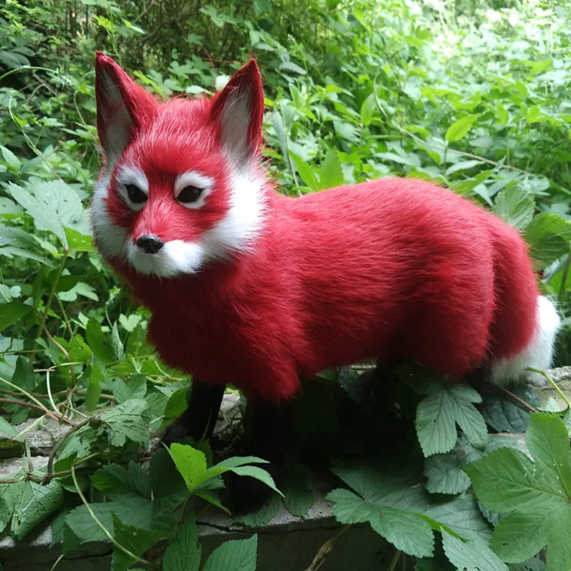 red simulation Fox model plastic&fur standing fire fox doll gift about 35x22cm