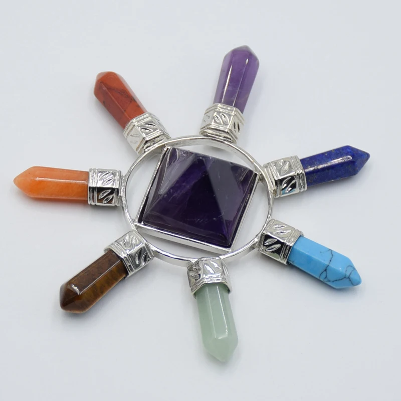 New Hot Selling Reiki 7 Chakra Pyramid Natural Stone jewelry Energy Generator crystal stone Points Healing Spiritual pendulum