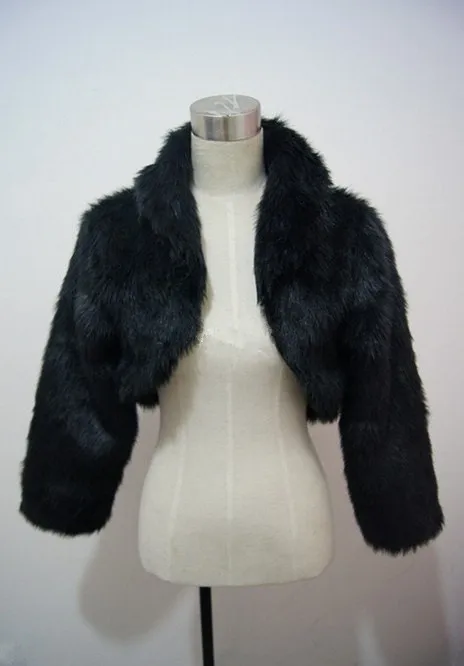 Bolero de boda de moda, abrigo de piel sintética, abrigo nupcial, chaqueta de manga larga, chal, capa de estola, capa de piel falsa para damas de honor, negro, marfil, blanco