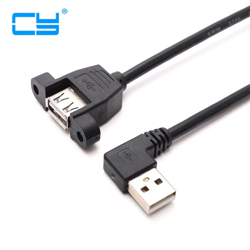 10pcs/lot 90 Degree Right Angle USB 2.0 A Male to Female M/F Screw Lock Panel Mount Extension Cable Shielding 30cm + Screws