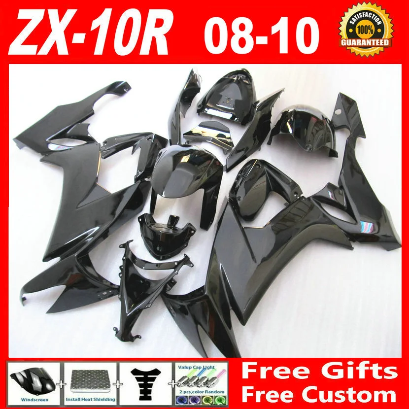 Glossy black motorbike fairing for Kawasaki 2008 2010 ZX10R fairings free custom ninja 08 10 ZX-10R fairing body kit AED64