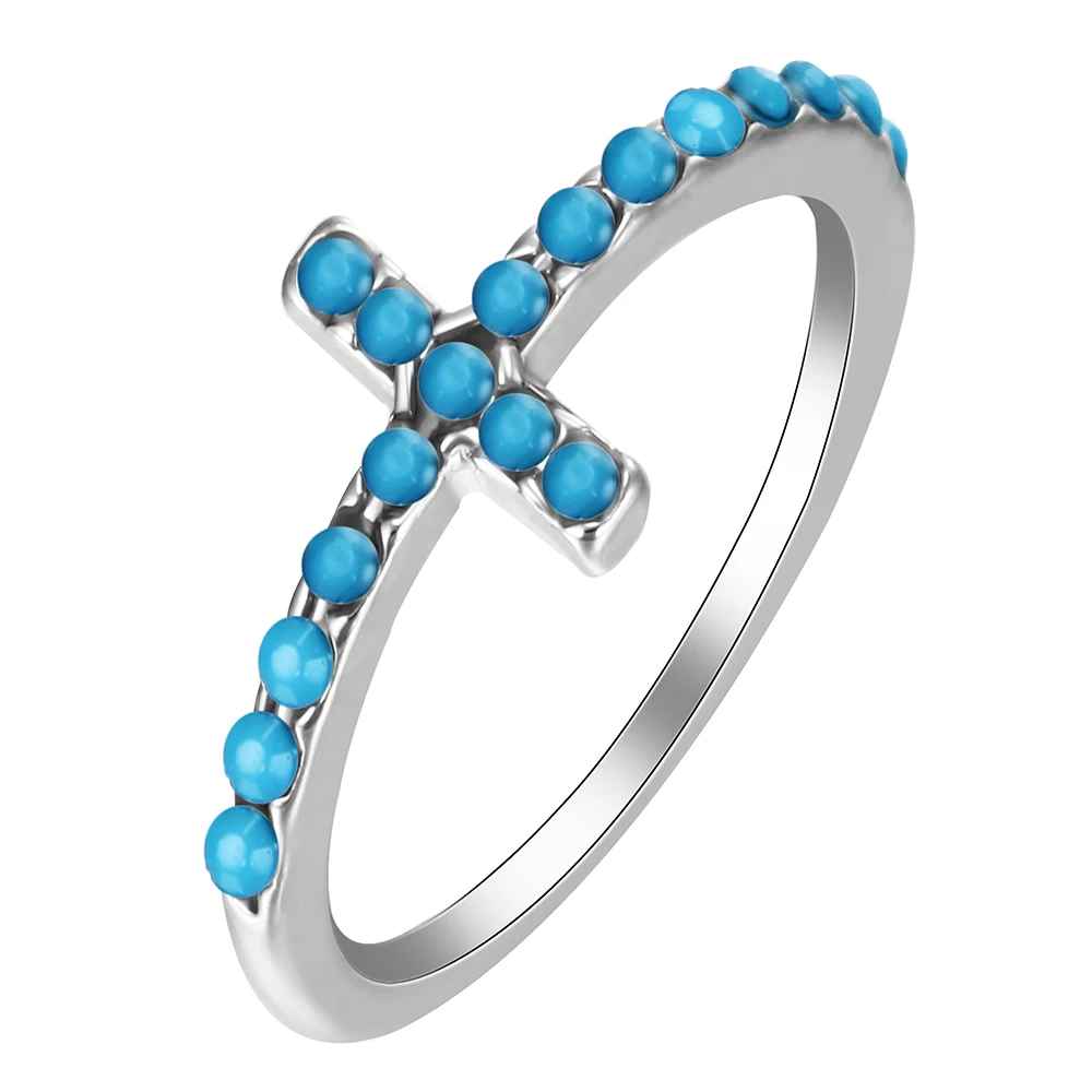 Seanlov Cross Ring for Wedding Paved with Natural Stone Blue Green CZ Engagement ring Fashion Jewelry