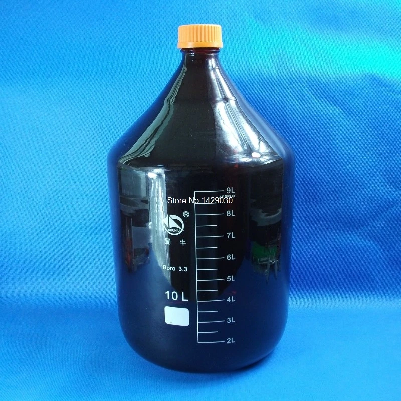 10000ML amber large Glass reagent bottle with screw cap thick wall laboratory reagent bottle Free shipping