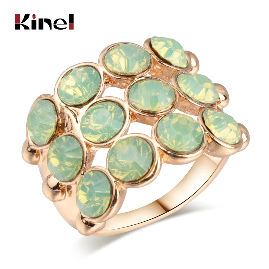 Kinel Hot Gold Color Fashion Wedding Engagement Ring For Women Mosaic Opal Vintage Jewelry Exquisite Crystal Gift