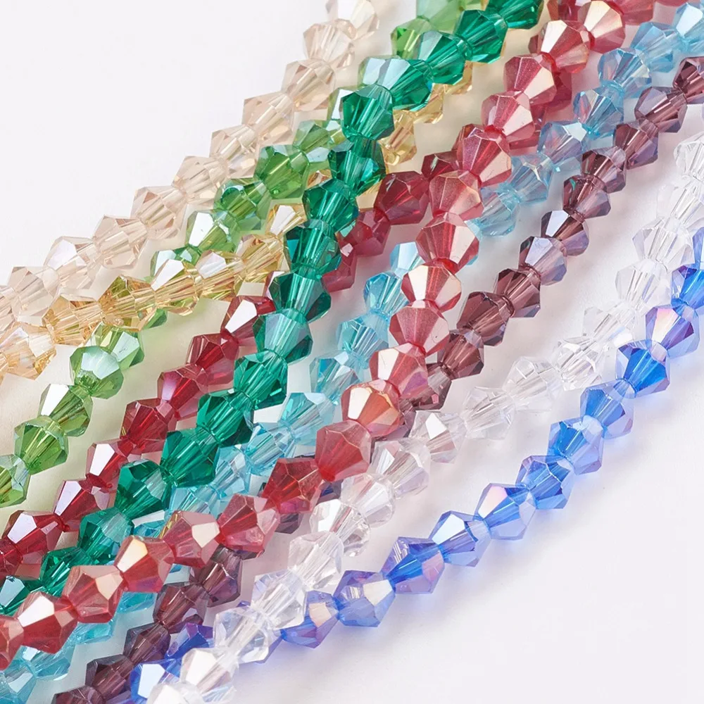 

AB Color Plated Bicone Faceted Glass Beads Strands for Jewelry Making DIY,2x3mm ,4x4mm ,Hole: 0.5-1mm; 10 Strands/lot