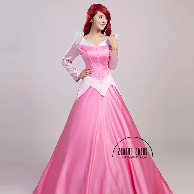 Aurora Princess Cosplay Costume Long Pink Dress For Women Halloween Dress Free Shipping