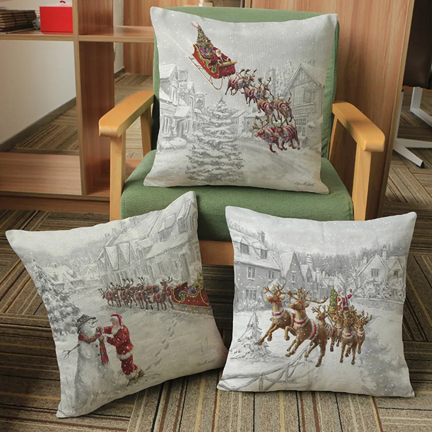 

Christmas Decoration Santa Cushion Pillows Cases Snowman Reindeer Santa Claus Pillow Cases Home Decor Xmas Cushion Cover 45x45cm