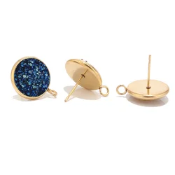 10pcs 12mm Round Resin Druzy Stainless Steel Stone Post Earring Findings with Loop Gold Stud Earrings Supplies