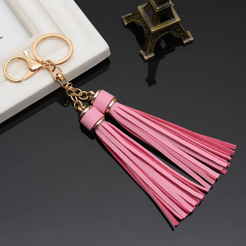 High Grade Key Chain Classical double Tassel car key ring Good quality Solid Color Bag pendants female fashion Keychain K1788