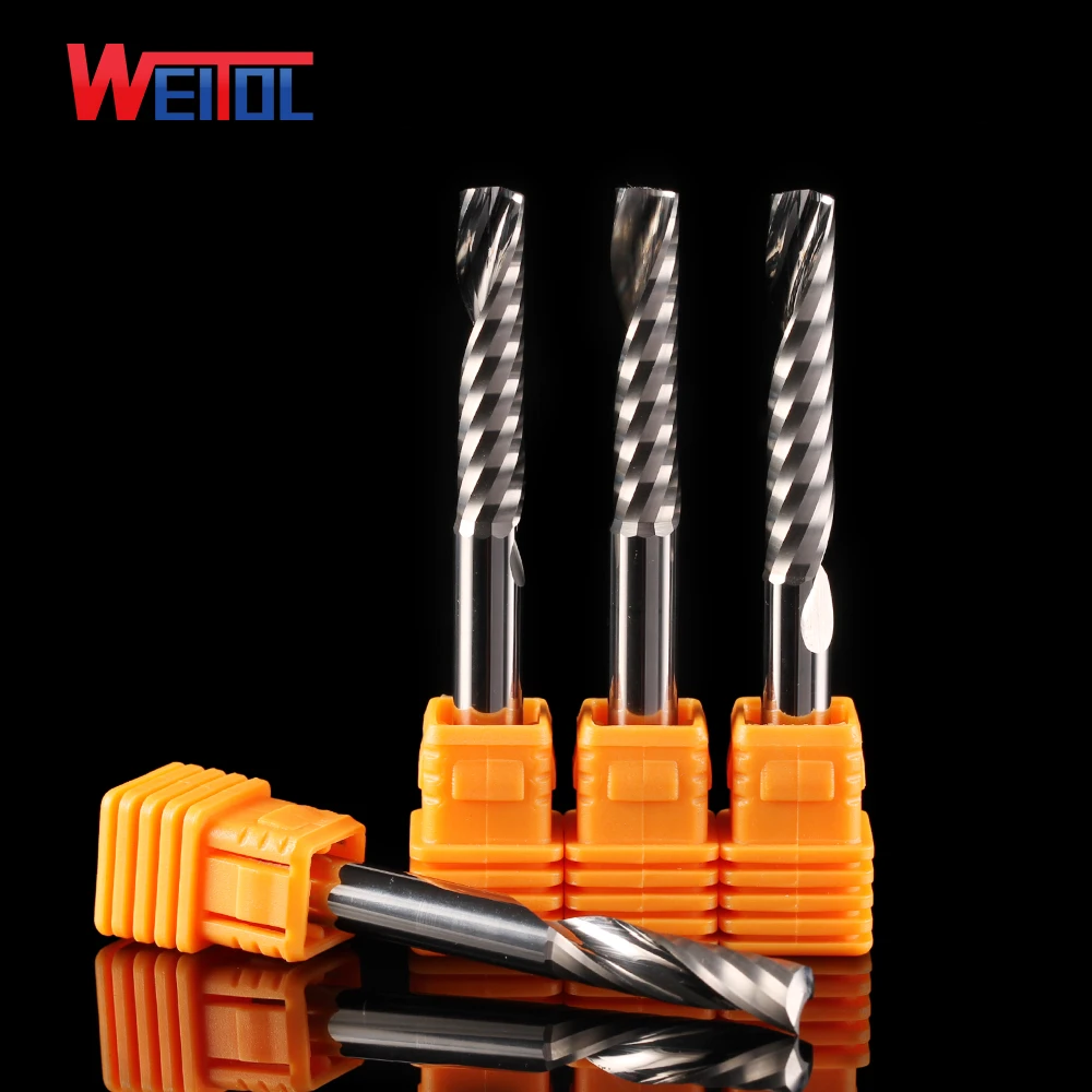 Weitol 5A 1 pcs shank 8/10/12mm Single Flute Bit Carbide End Mill Set, CNC Router End Mills for Wood and MDF cutting bit