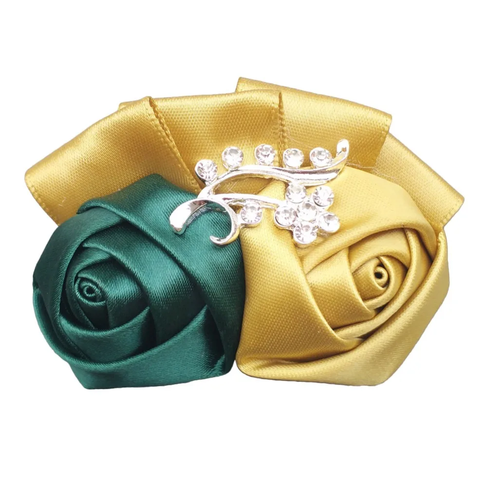 Golden Emerald Green Silk Rose Corsages Ribbon Lace Wrist Flower Bride Bridesmaid Wrist corsage for Party/Celebration SW1317