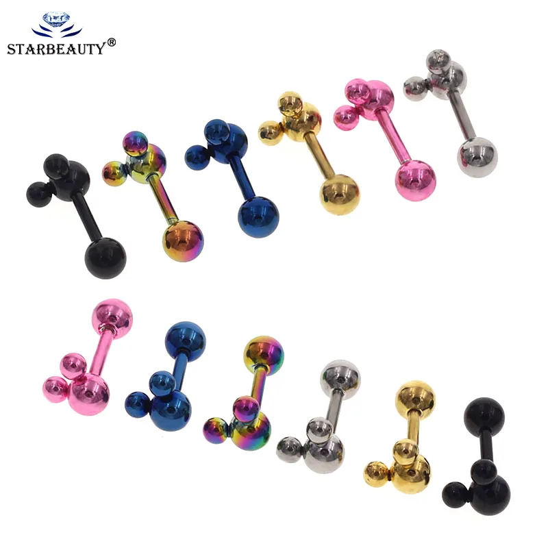 2Pcs 1.2*6mm Surgical Steel Cartilage Piercing Ear Stud Tragus Helix Bar Top Upper Labret Lip Ring Body Jewelry