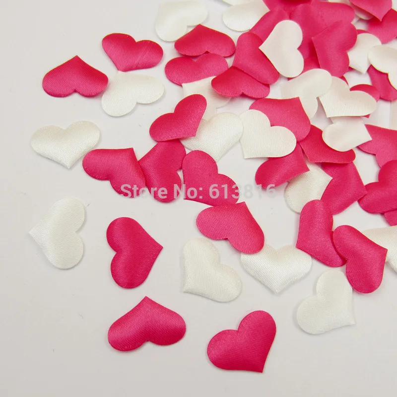 FREE SHIPPING 1000pcs (500pcs white +500pcs magenta)Wedding Table Decoration Heart,DIY Party Decoration,Fabric Heart Applique