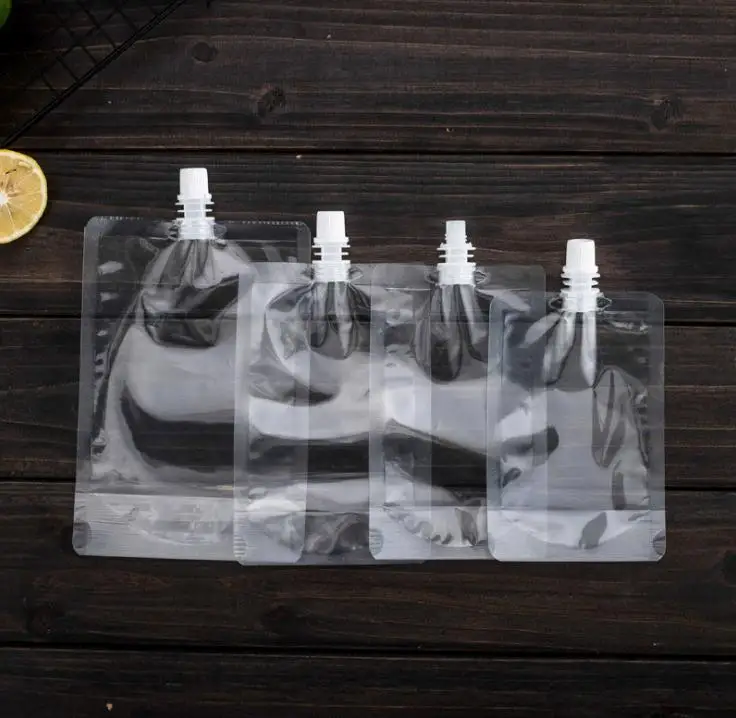 200ML/250ML/300ML/400ML/500ML Stand-up Clear Plastic Drink Packaging Bag Spout Pouch for Beverage Liquid Juice Milk CoffeeSN1969