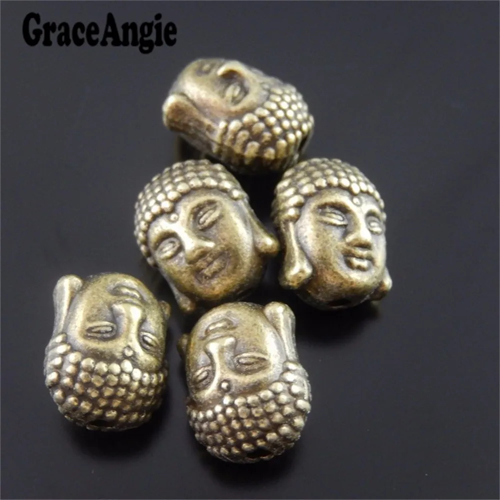 GraceAngie 40pcs Antique Bronze Tone Alloy Buddha Head Charms Hole 2mm Necklace Bracelet Craft Hot Beads 11*9*8mm Jewelry