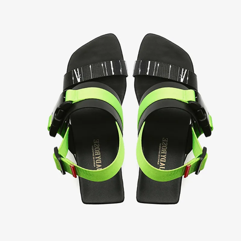 Black Fluorescence Green Women Casual Sandals Gladiator Back Strap Ladies Summer Shoes 8cm Strange High Heels Office Work Pumps