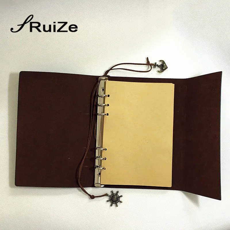 RuiZe A5 Spiral notebook and journal leather traveler notebook diary refillable blank kraft paper drawing sketchbook ring binder