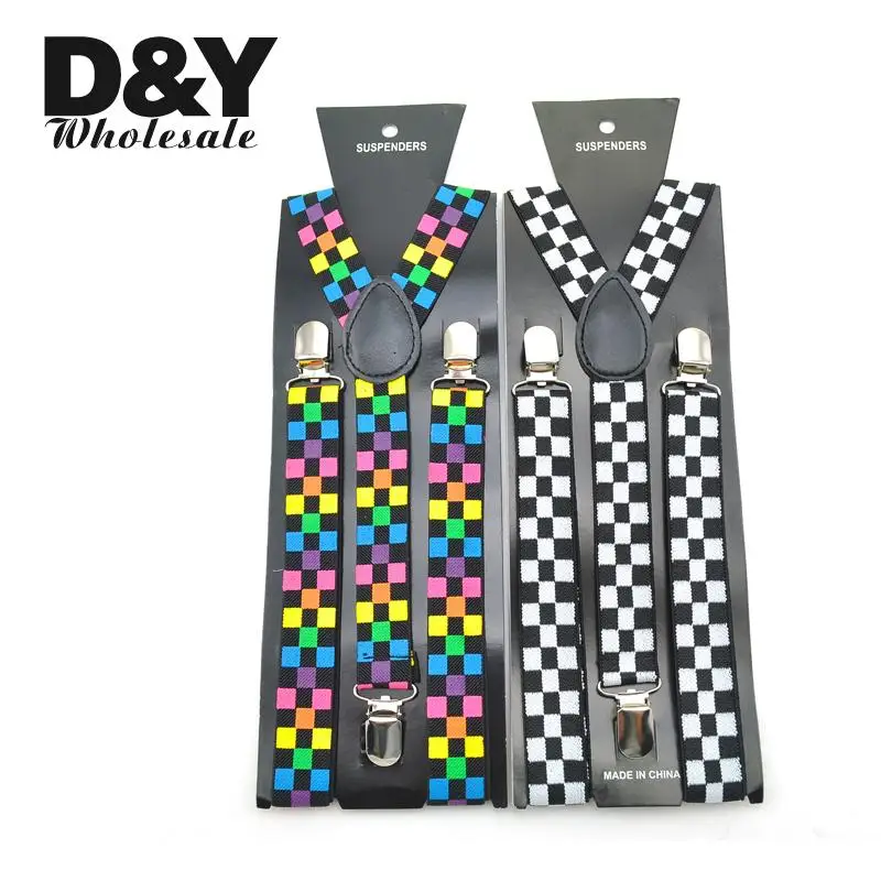 Women Men's Shirt Suspenders For Trousers 7 Fashion "Rainbow Check Plaid" Mix Pants Holder Braces Wedding Shoulder Straps Belts