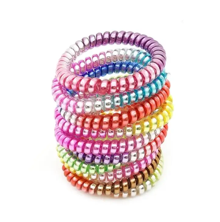 10 PCS Thin Colorful Telephone Wire Elastic Hair Bands Rope Gum Hair Ring Spiral Rubber Bands Hair Accessories For Women Girl