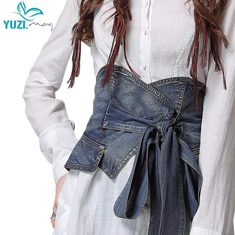 

Female Belts 2018 Yuzi.may Boho New Denim Belt For Women Skinny Drawstring Skin Friendly Cummerbunds B9256