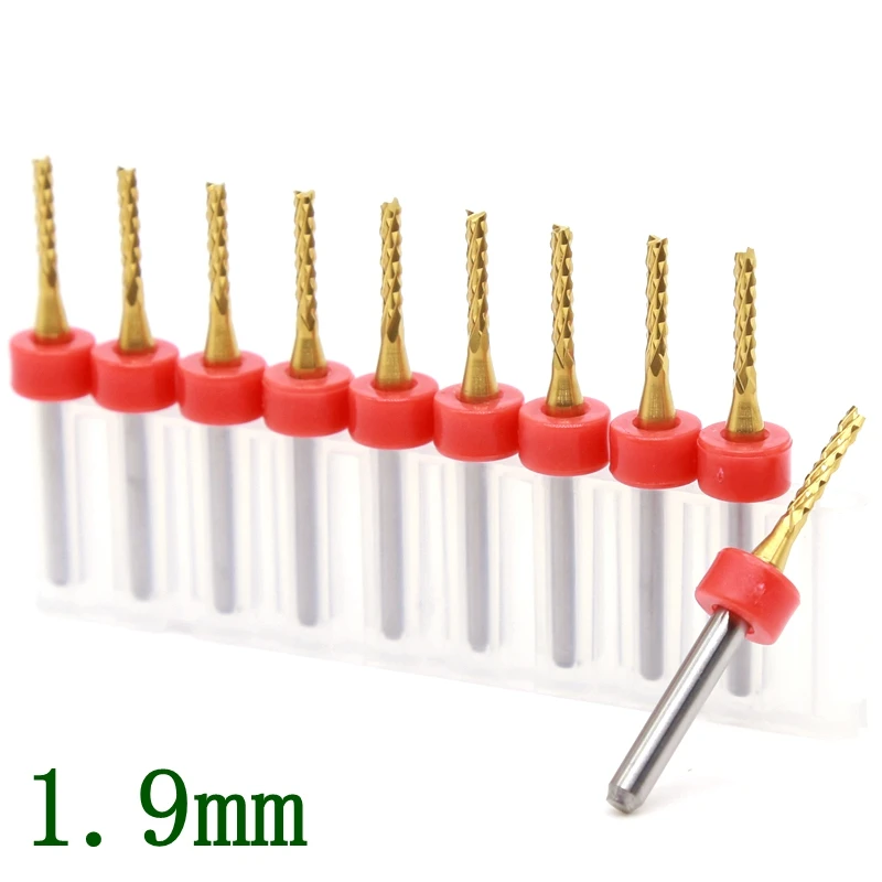 1.9mm Titanium Coating PCB Strawberry Sweater Milling Cutter Kit 10PCS CNC Router Wood Metal Aluminum Cutting Machine Accessorie