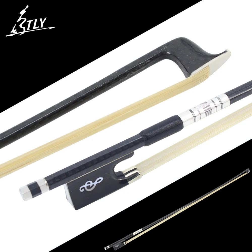 Factory Store White Horsehair Grid Carbon Fiber Violin Bow Violin Accessories Musical Note Carved Ebony Frog w/ Colored Shell