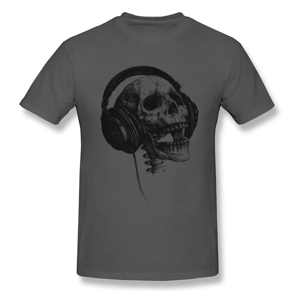 Music Forever Tops Tees 2024 Mens T Shirt DJ Skull Tshirt Headphone Skull Print T-shirt Cotton Fabric Clothes Grey Free Shipping