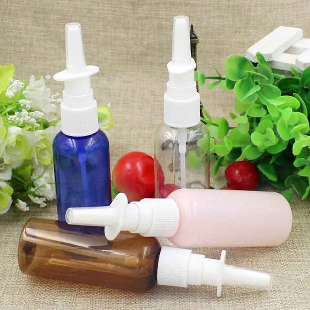 100Pcs 50ml pink blue Transparent Brown Empty Plastic Nasal Spray Bottle Pump Sprayer Mist Nose Spray Pet Refillable Bottles