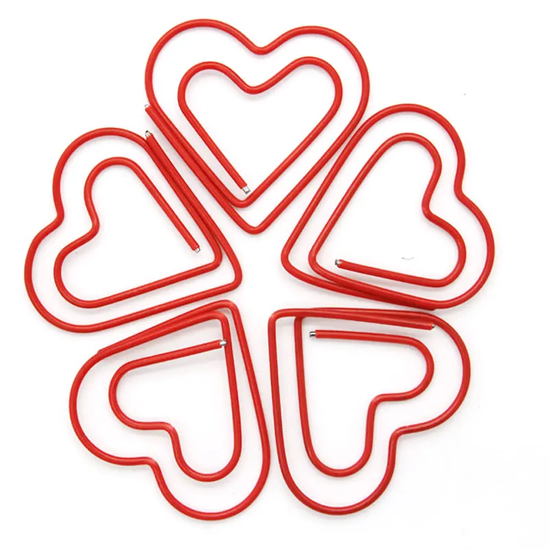 200pcs/lot Red heart-shaped Paper Clips Creative Interesting Bookmark Clip Memo Clip Shaped Paper Clips for Office School Home