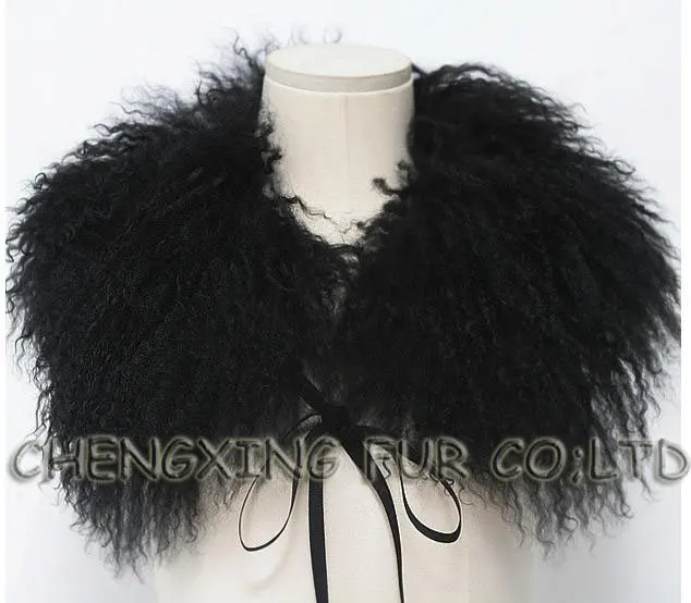 Wholesale Large Real Mongolian Lamb  Fur Collar Scarf For Women and Men's Coat Elegant Natural  Fur Shawl Collar Fur Scarves