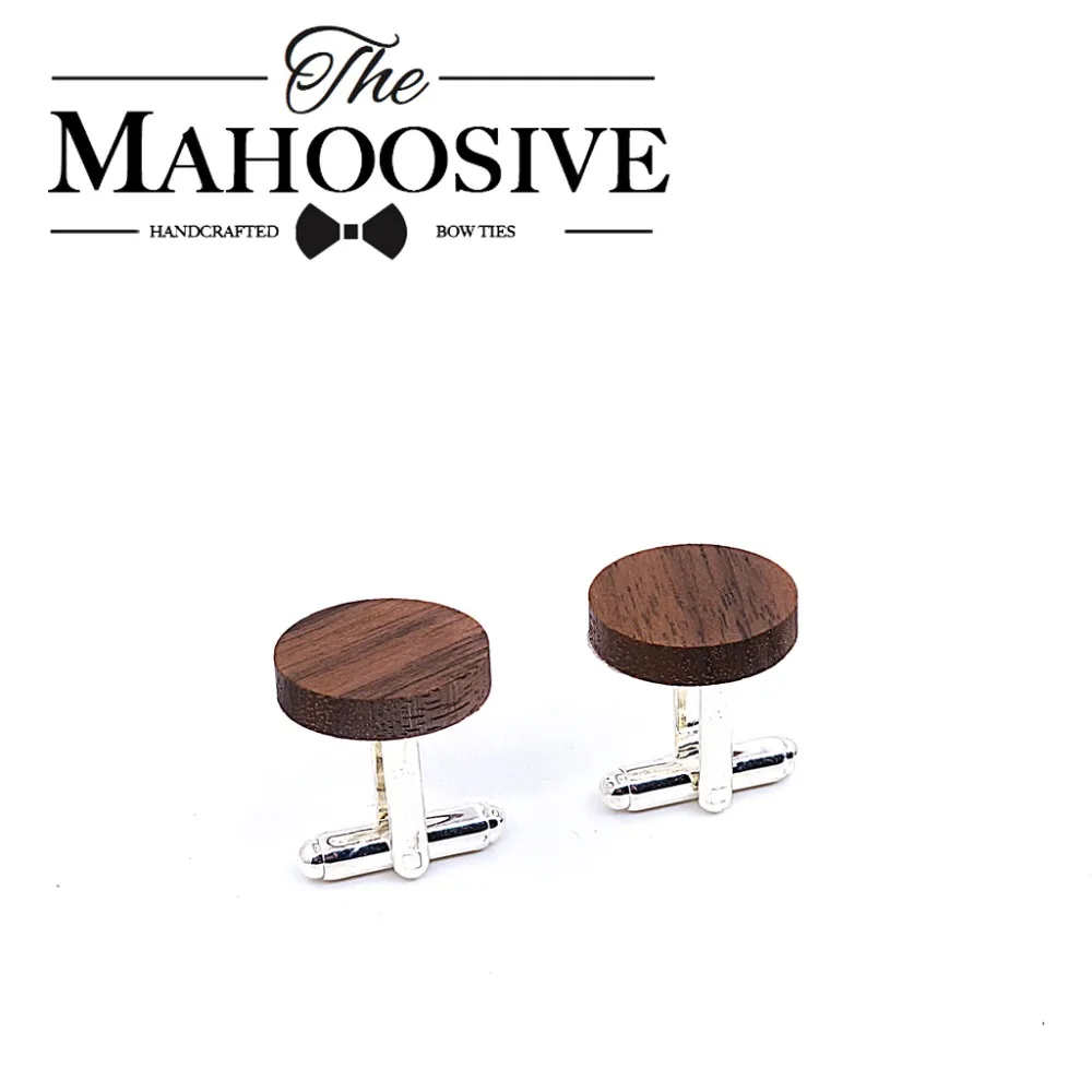 MAHOOSIVE Wooden Cufflinks France Wedding Groom Round Black Walnut Cufflinks For Mens shirt accessories Cuff Links men jewelry