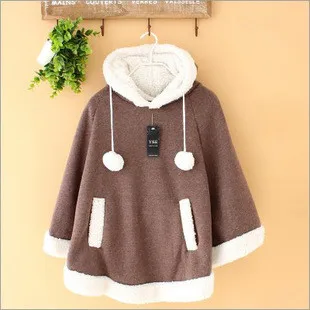 Autumn Cute Women Outwear Japanese Batwing Sleeve Pullovers Hoodies Soft Fleece Girls Ball Doll Cloak Sweet Winter Warm Cape